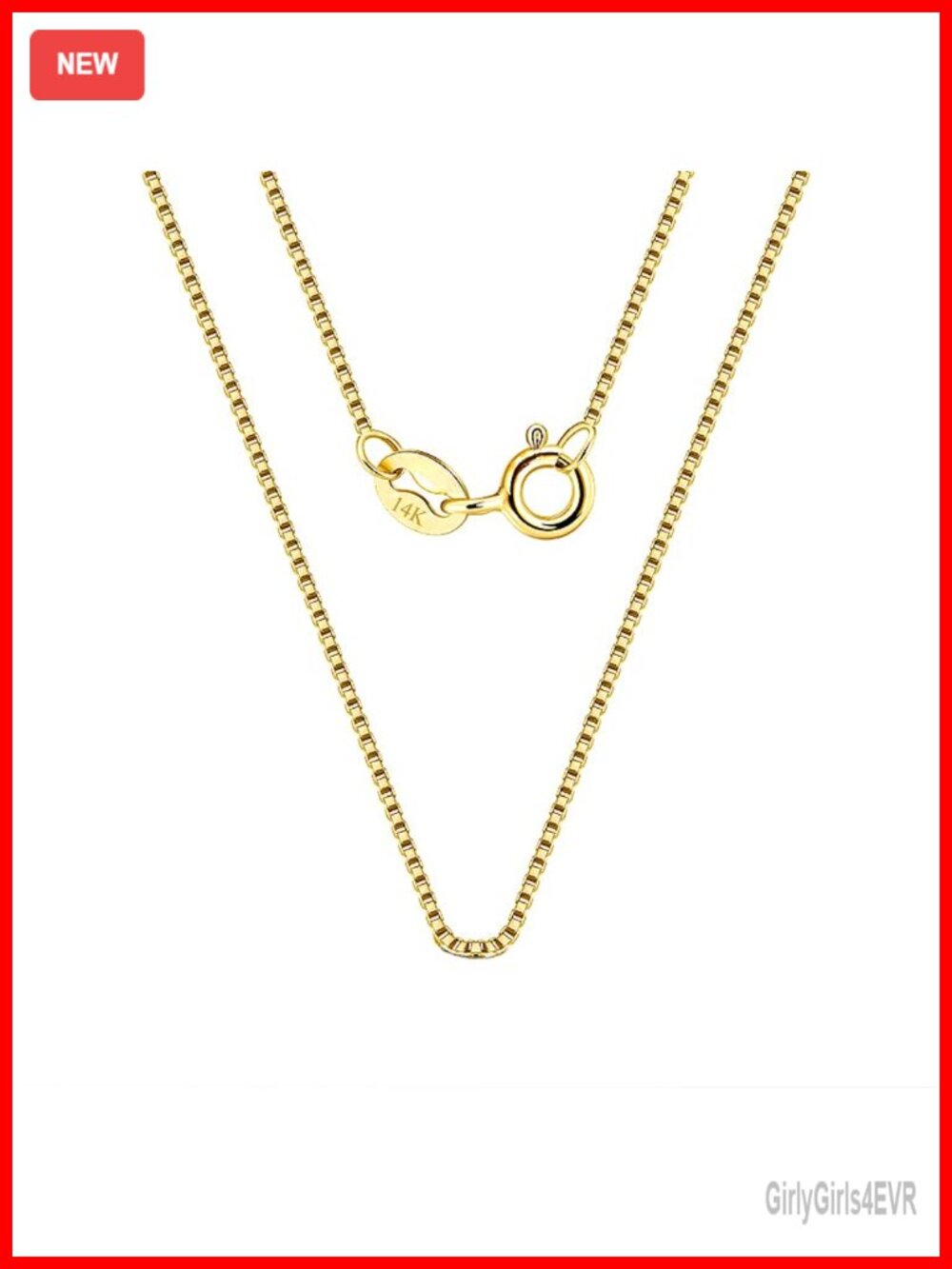 14K Solid Yellow Gold Box Chain Necklace Slim Lightweight 16-30in